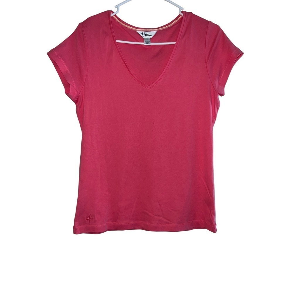 Vintage Lilly Pulitzer V-Neck Top Sz L Short Sleeve Luxury Designer Resortwear